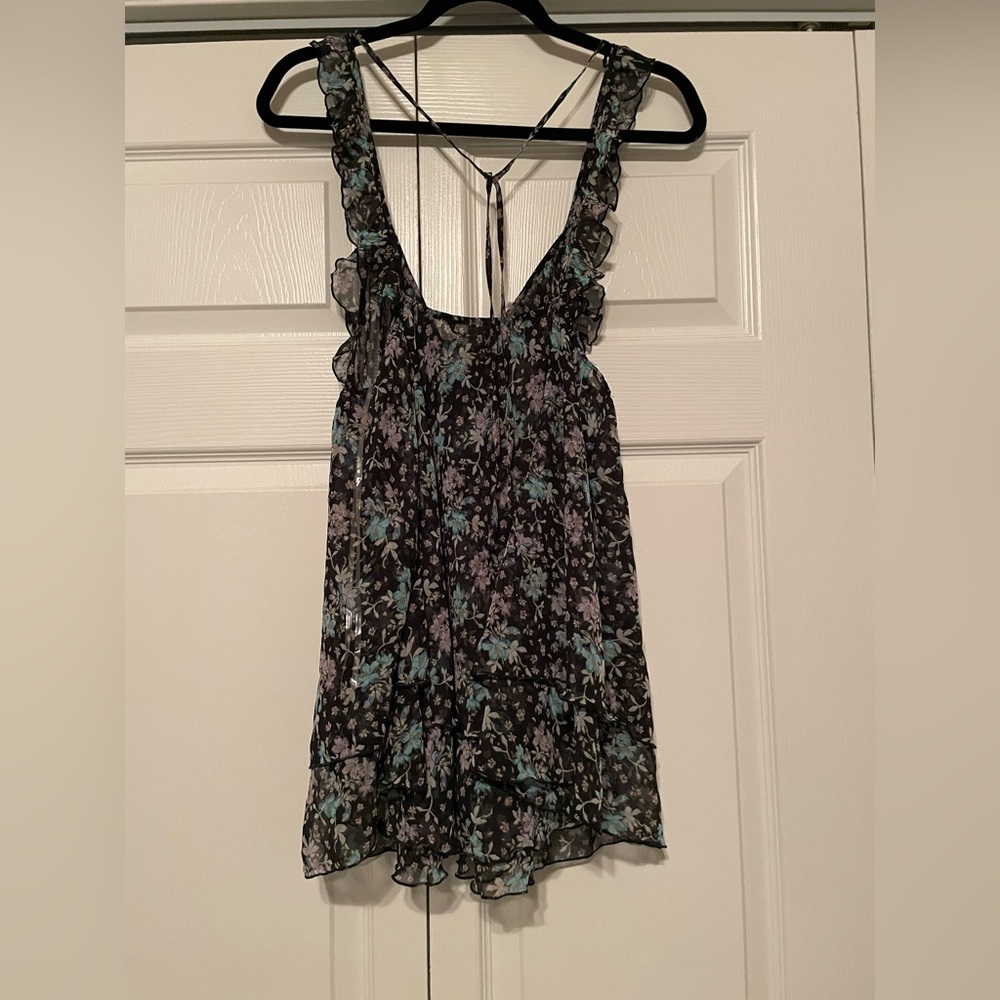 NWT sheer Victoria’s Secret babydoll in dark floral print.